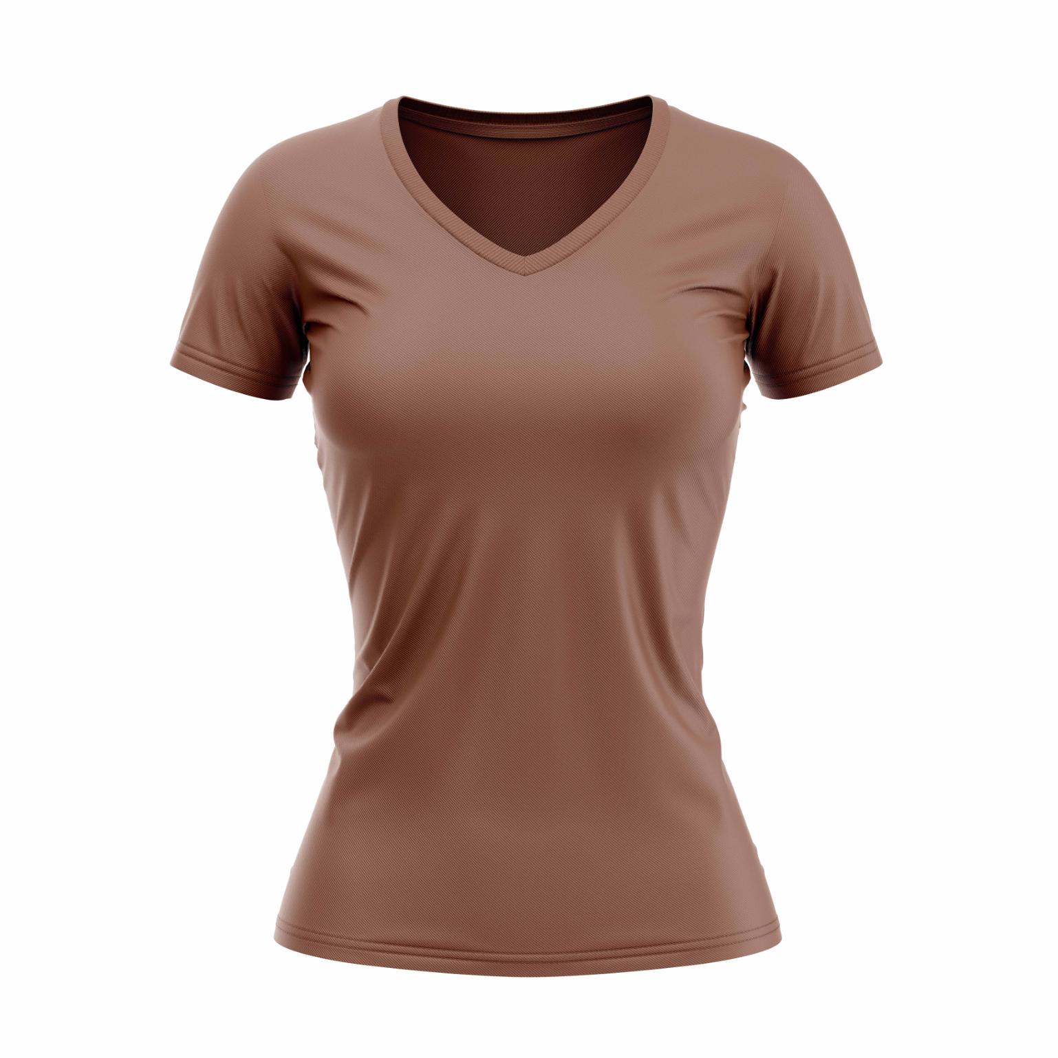 02 = V-Neck-Female-T-Shirt - Brown