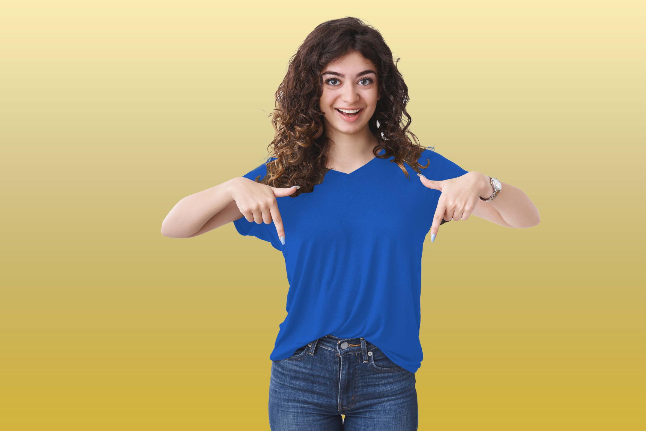 15 = V-Neck-Female-T-Shirt -Royal Blue