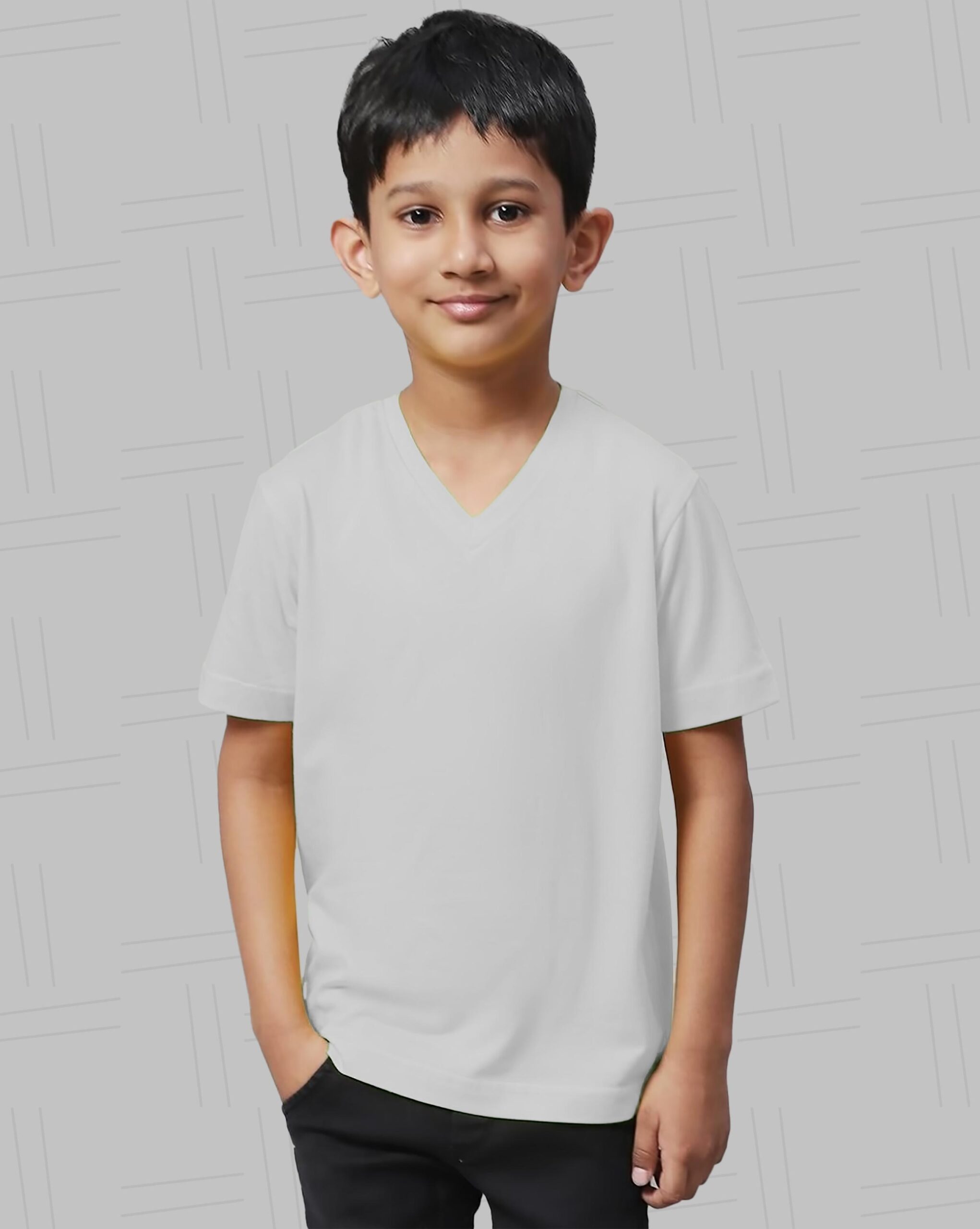 01 - V Neck Kids with Model - White