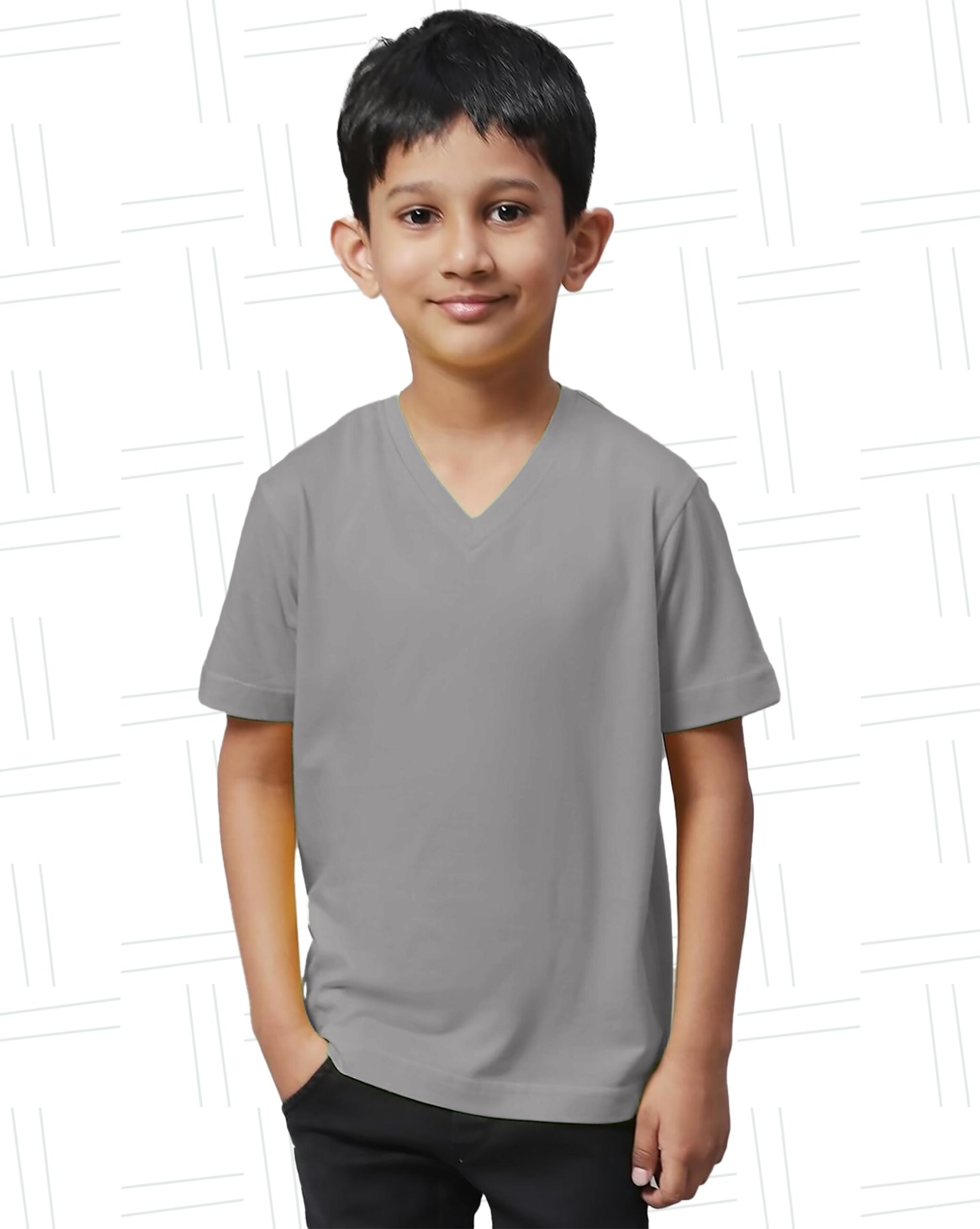 15 - V Neck Kids with Model - Gray